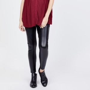 Black Vegan Leather Paneled Maternity Leggings